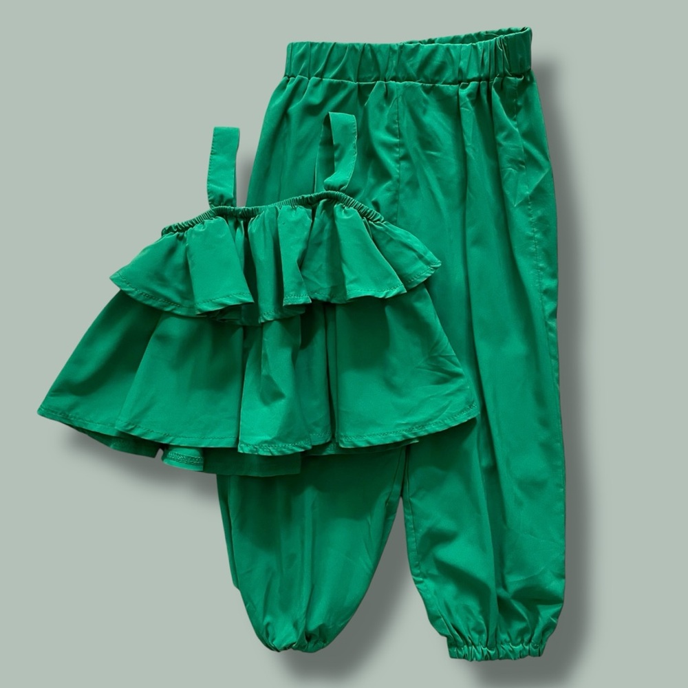 Green Ruffled Top and Pants Set